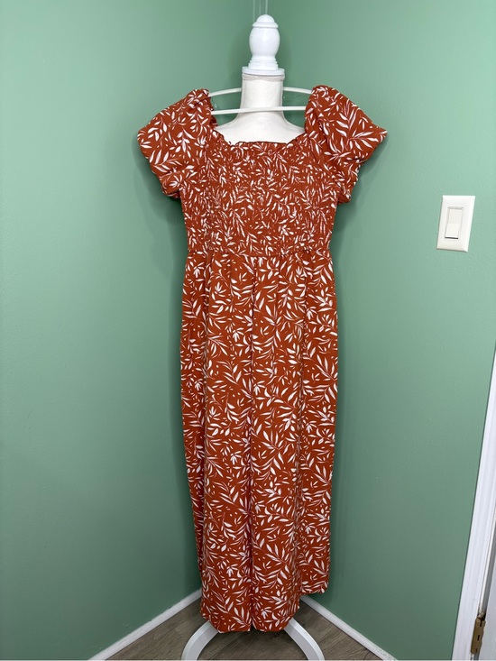 Inspired Hearts Pants - Inspired Hearts Rust Maxi jump suit with White Leaf Pattern